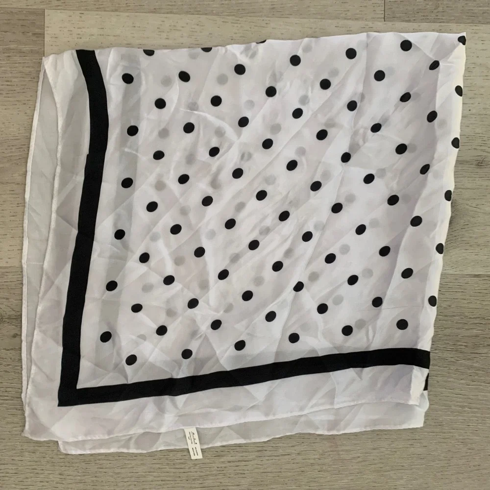Olivia Miller Polka Dot Square Scarf White Black Border Neckerchief 26.5in